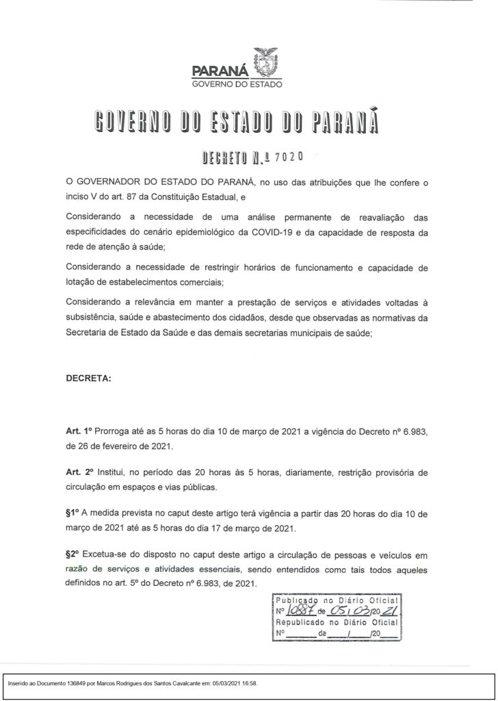 Decreto Estadual n.º 7.020.