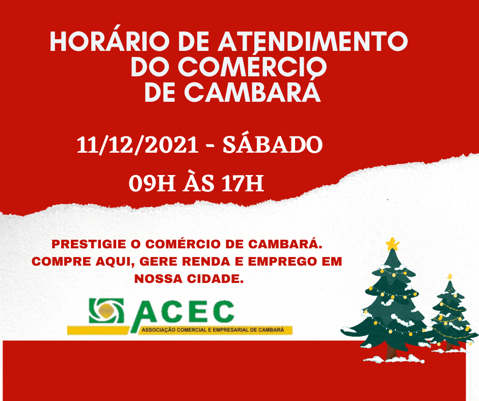 Horário de Atendimento do Comércio de Cambará – 11/12/2021.