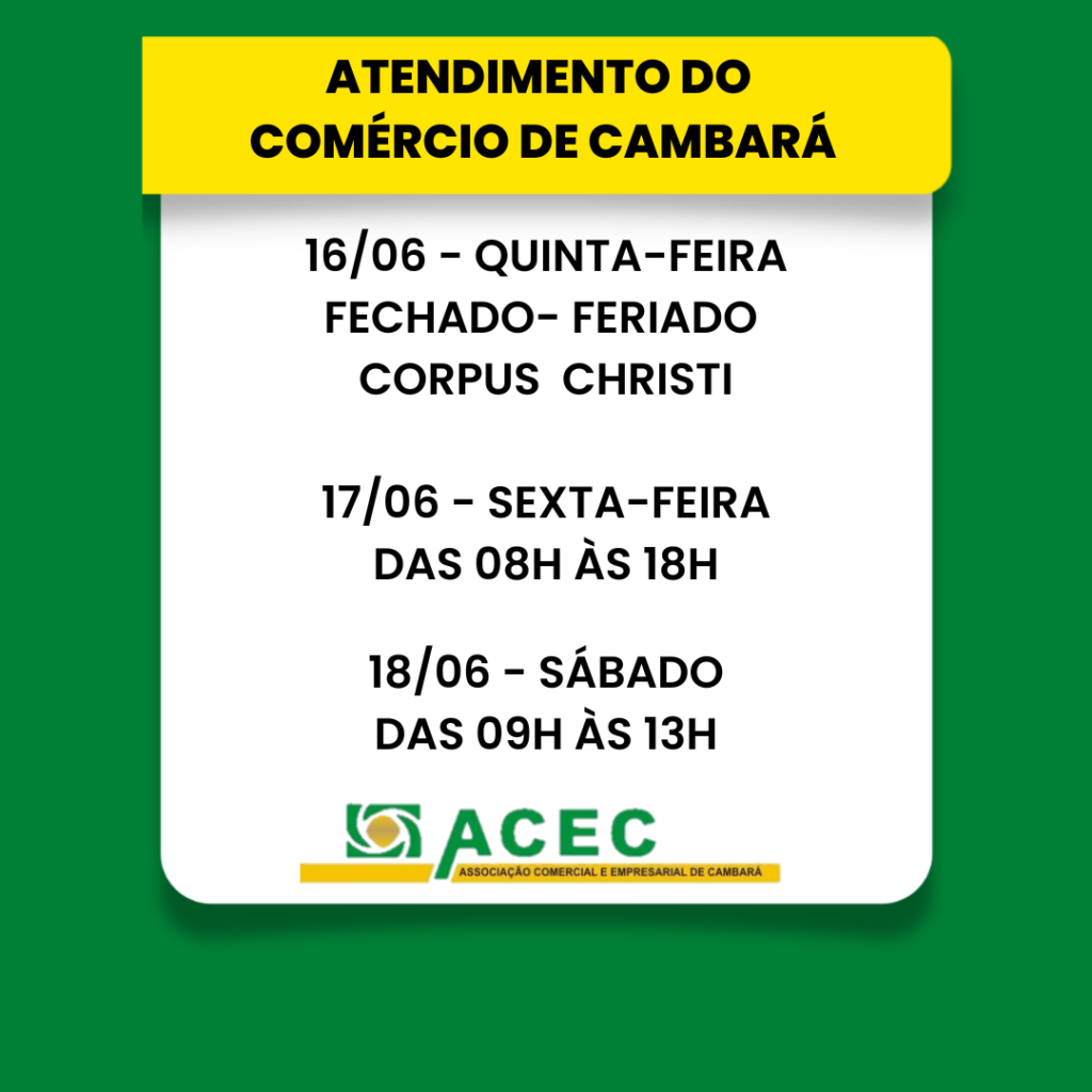 Horário de Atendimento do Comércio de Cambará.