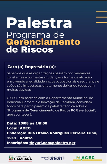 PALESTRA PROGRAMA DE GERENCIAMENTO DE RISCOS 10/08/2022.