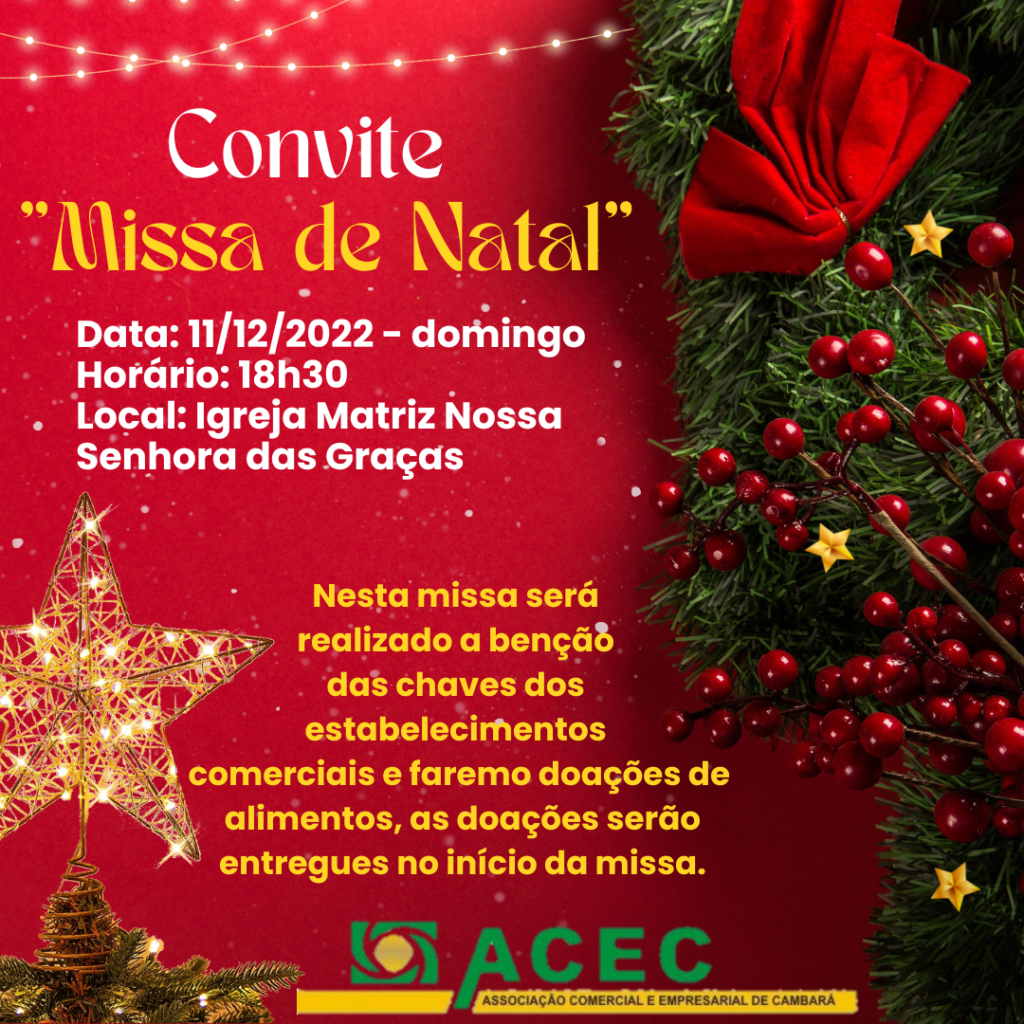 CONVITE “MISSA DE NATAL” – Domingo 11/12/2022.