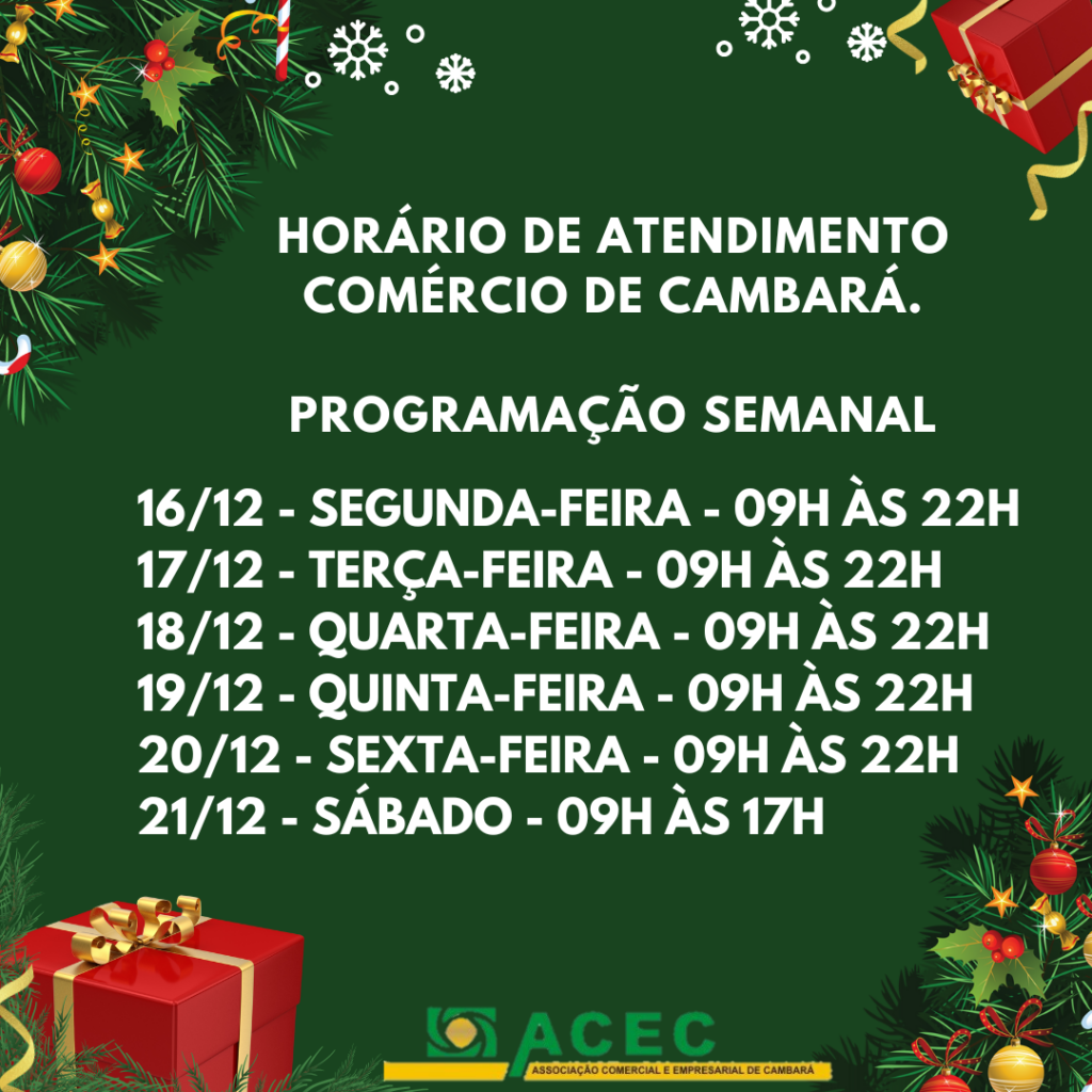 Programação de Atendimento do Comércio de Cambará.